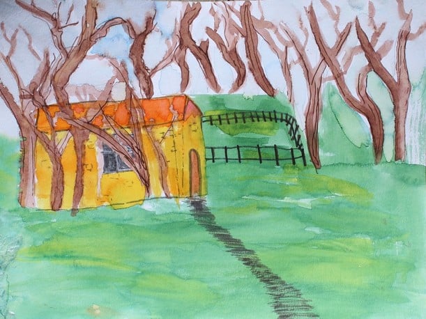 6th grade class artwork reflecting on David Labkovski's art.