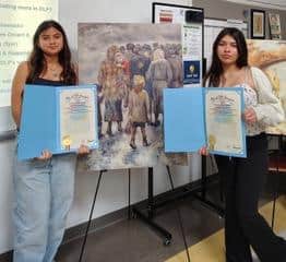 DLP Student ambassadors Briana and Angelina with their resolution certificates from
﻿Los Angeles Councilmember, Bob Blumenfield