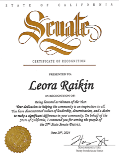 Leora Raikin, DLP Founder, Recognized by Senator Henry Stern with Women of the Year Award