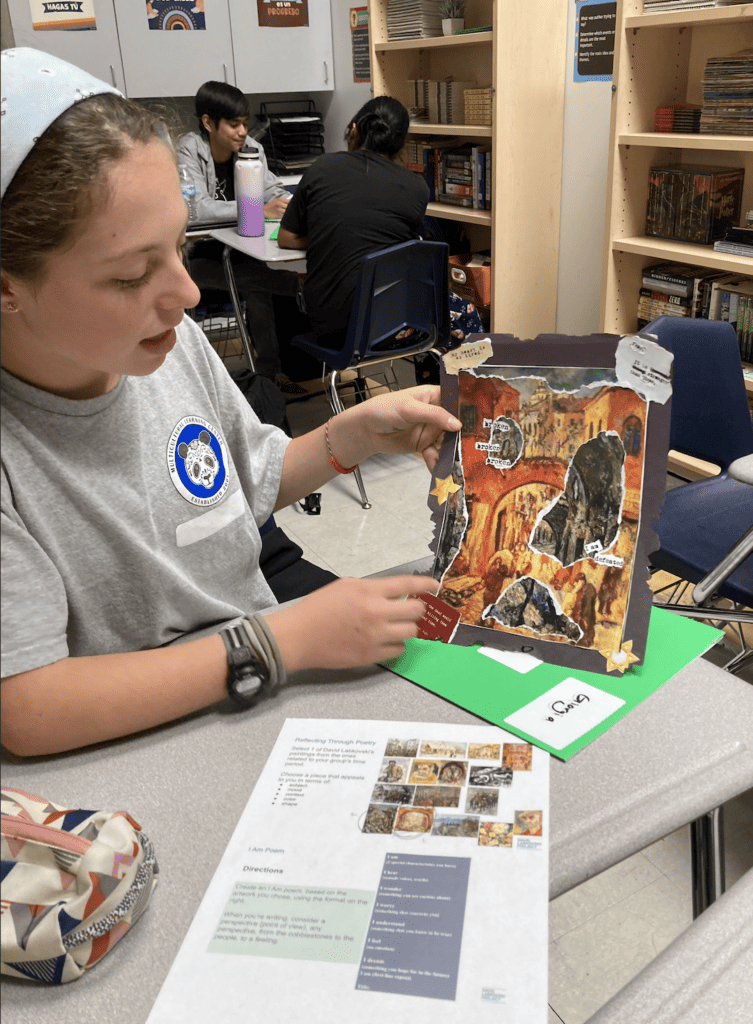 Student creates art reflection in response to Labkovski's art. 