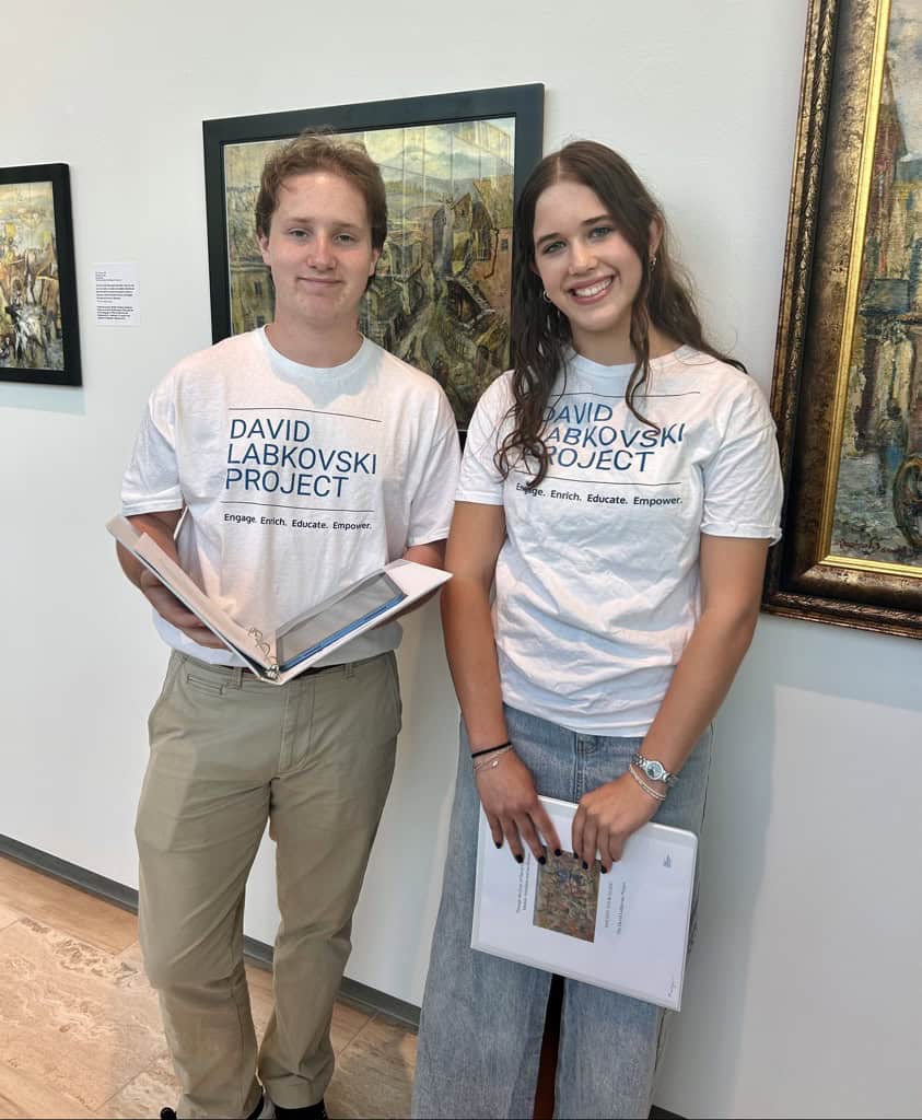DLP Student docents at CSUN Soroya Gallery, where they led guests through the new traveling exhibit "Through the Eyes of David Labkovski"