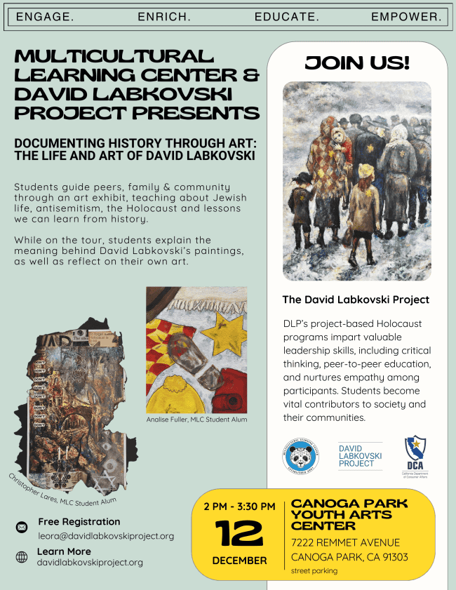 Multicultural Learning Center "Documenting History through Art" Flyer Exhibit Invitation